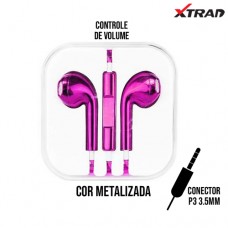 Fone de Ouvido P3 Earpod Controle de Volume e Microfone Metalizado Xtrad FH0066-M9 - Pink